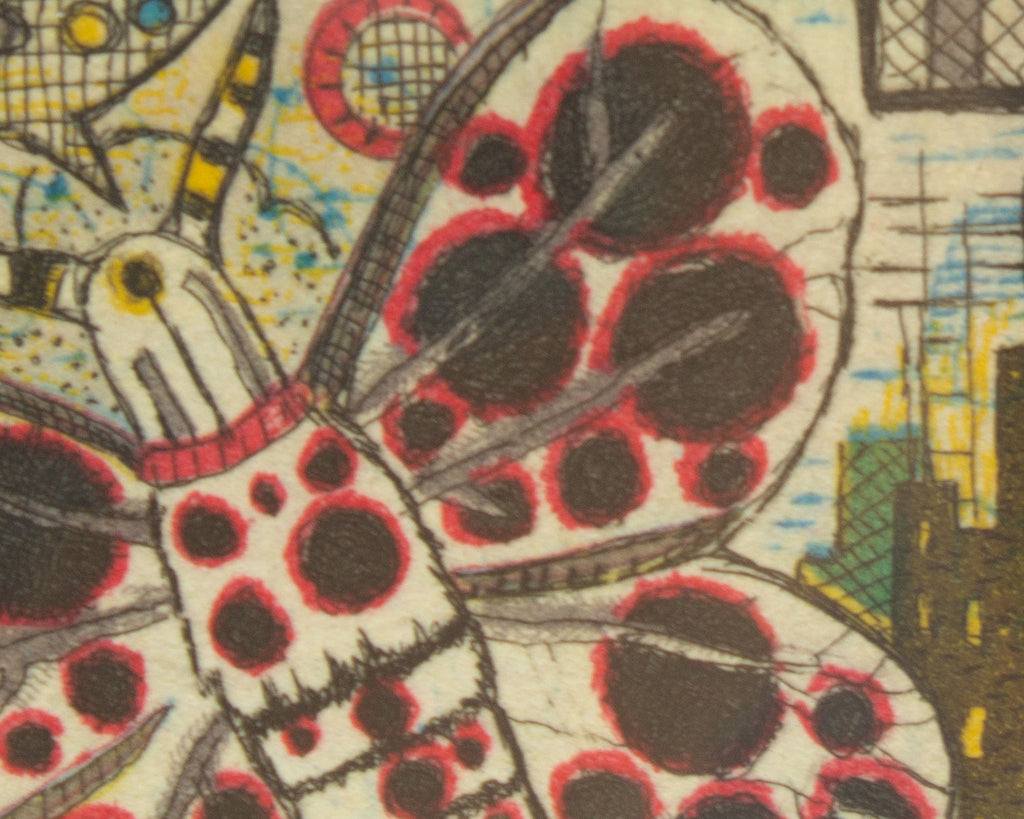Tony Fitzpatrick Signed 2012 “The Spotted Moth” Limited Edition Color Etching
