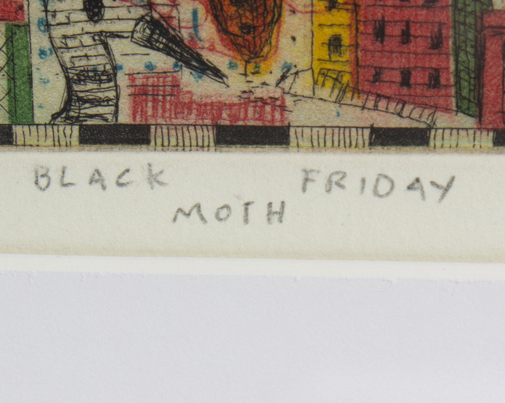 Tony Fitzpatrick Signed 2011 “Black Friday Moth” Limited Edition Color Etching