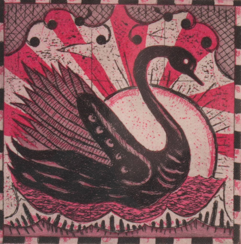 Tony Fitzpatrick Signed 2014 “Blood Swan” Limited Edition Color Etching