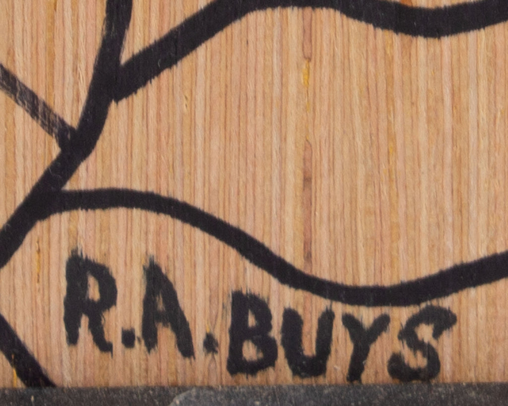 R.A. Buys Signed “7 Billion People, 14 Billion Faces” Abstract Paint Pen on Wood Drawing