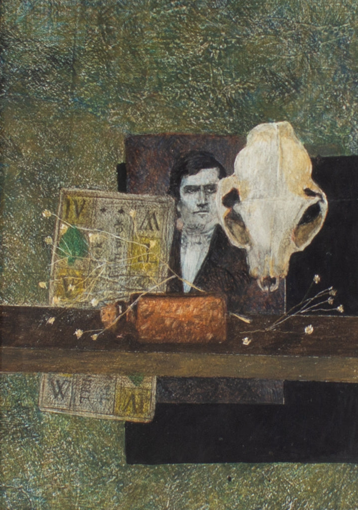 Gerald G. Boyce Signed 1995 “Card, Portrait & Skull” Casein Painting