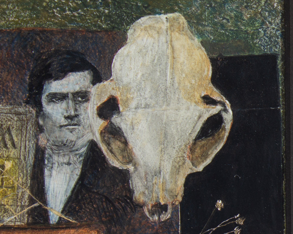 Gerald G. Boyce Signed 1995 “Card, Portrait & Skull” Casein Painting