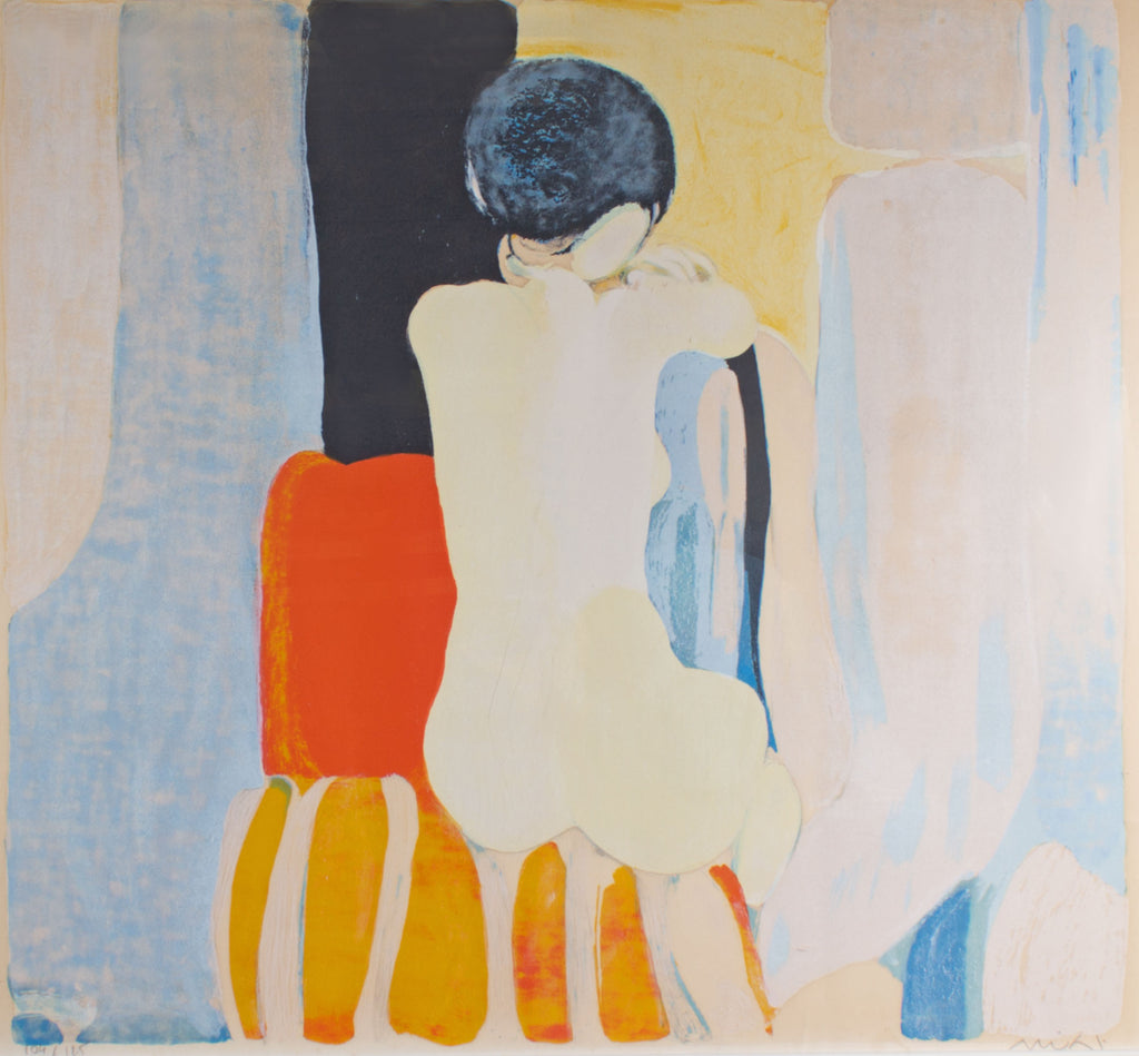 Roger Mühl Signed Limited Edition Abstract Lithograph of a Seated Nude