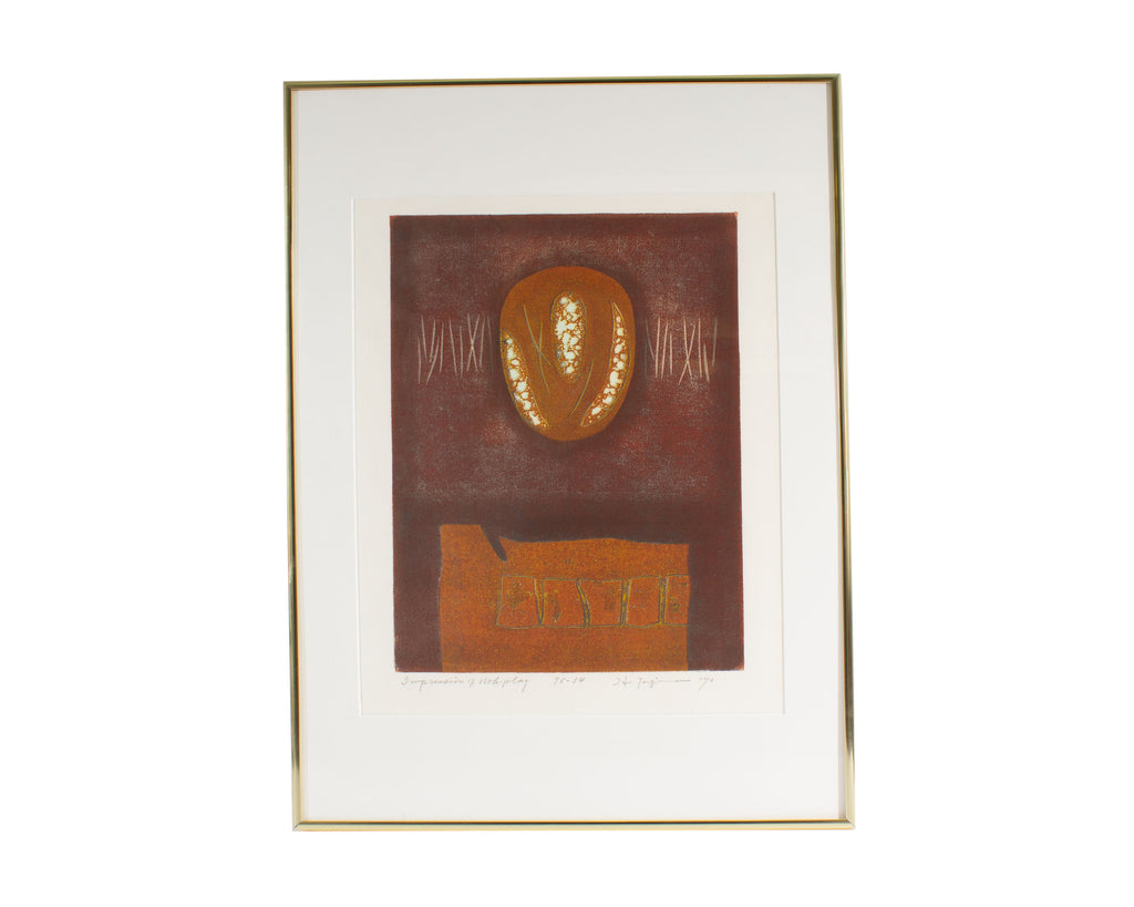 Hiroyuki Tajima Signed 1973 “Impression of Noh-Play” Woodblock Print