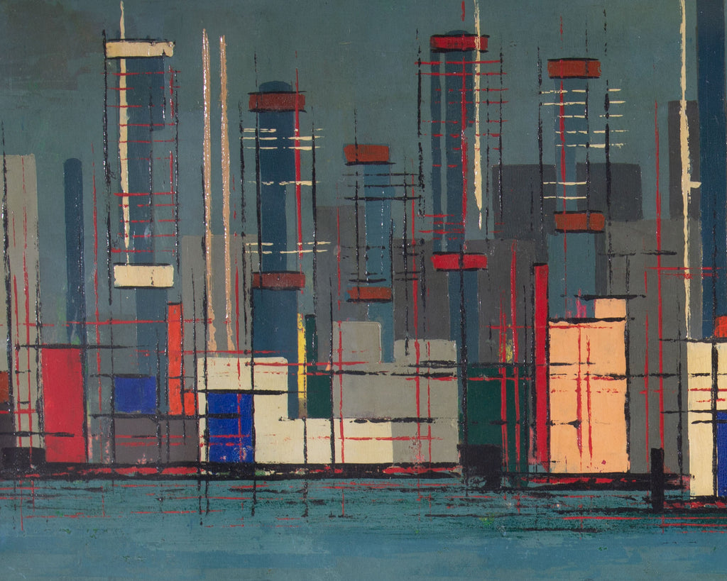 Hansen Signed 1962 Abstract Cityscape Painting