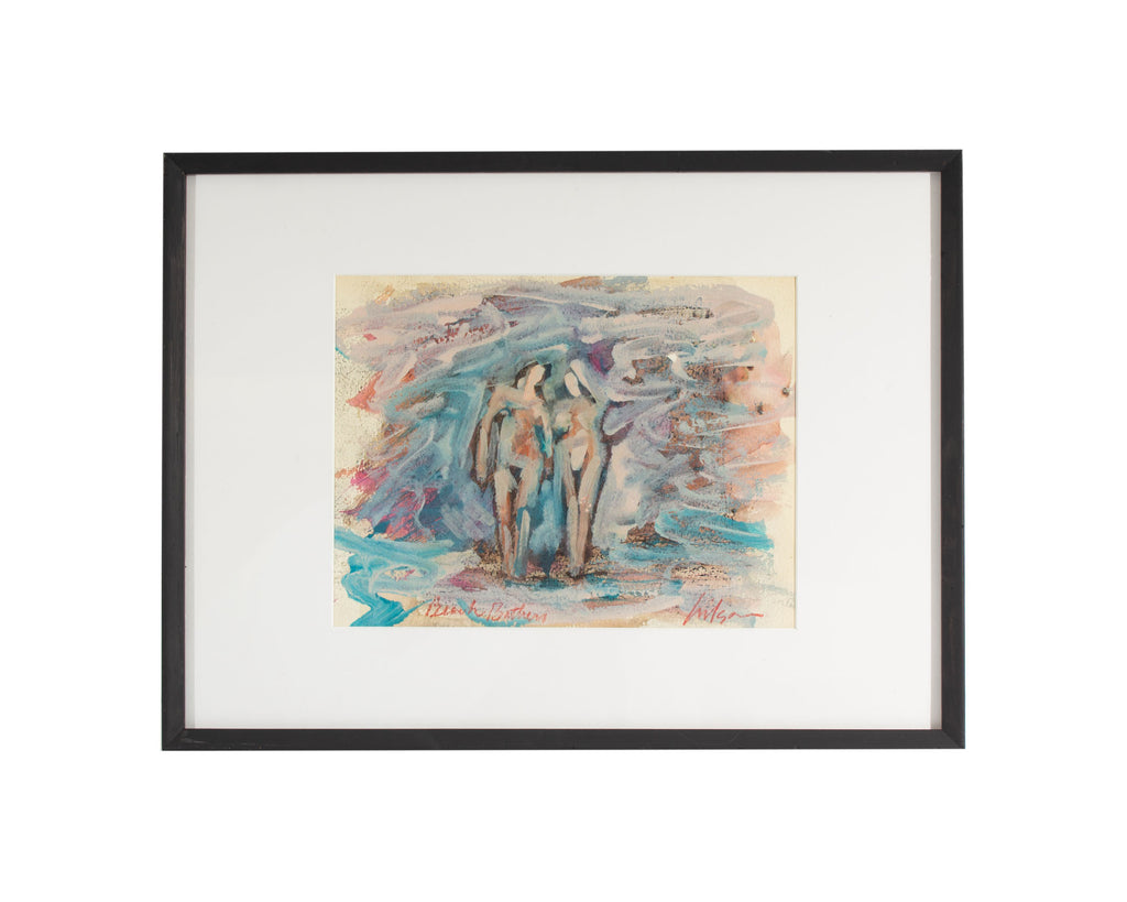 Harry Hilson Signed “Beach Bathers” Abstract Mixed Media Painting
