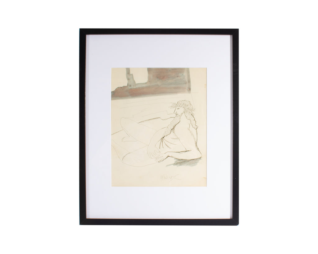 Harry Hilson Signed Ink and Watercolor Drawing of a Greco-Roman Figure