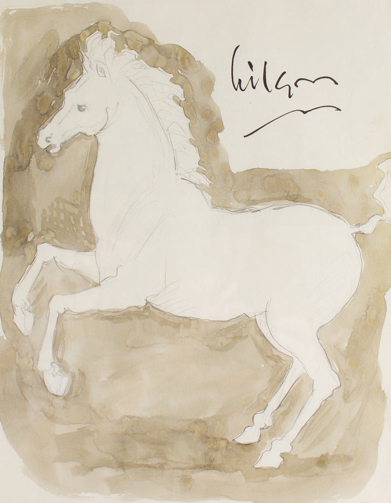 Harry Hilson Signed Graphite and Watercolor Drawing of a Horse