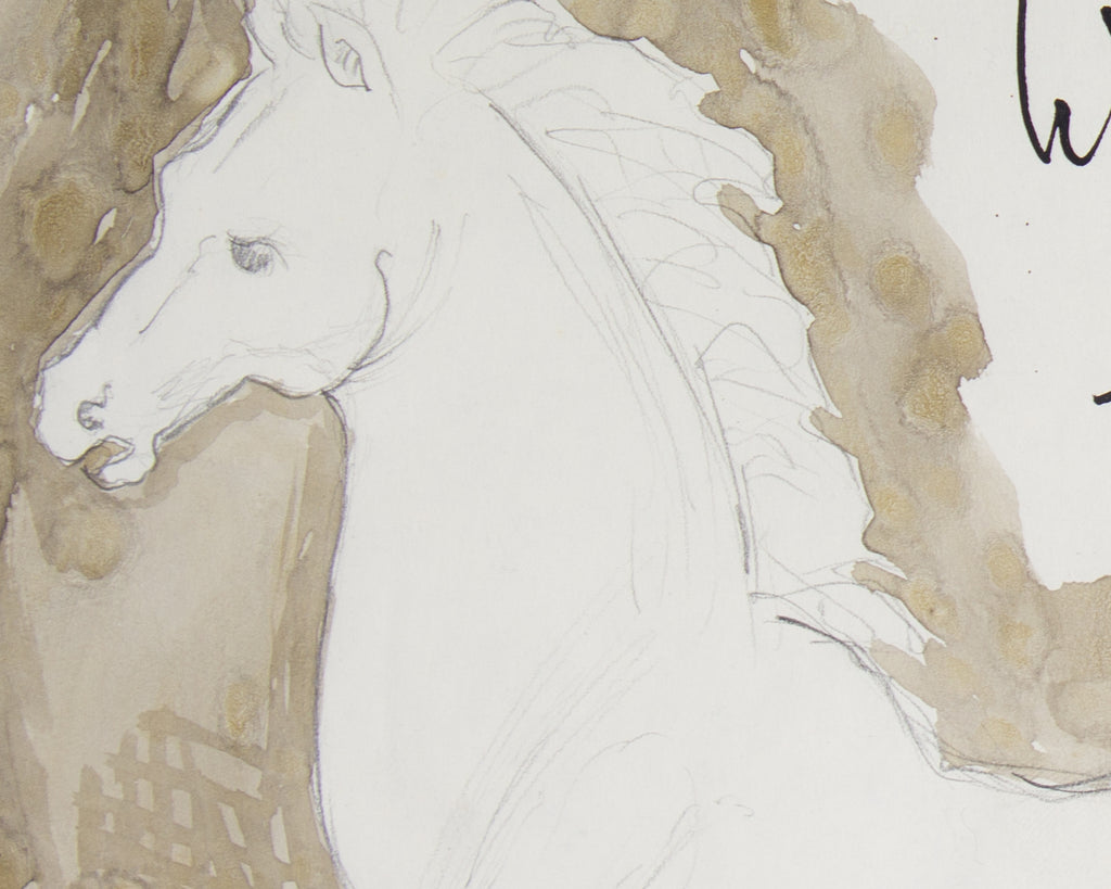 Harry Hilson Signed Graphite and Watercolor Drawing of a Horse