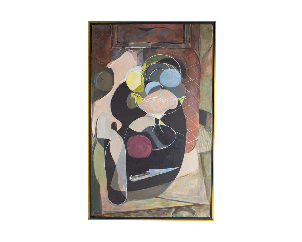 Peter Bruning Signed 1975 Oil on Canvas Cubist Style Still Life Painting