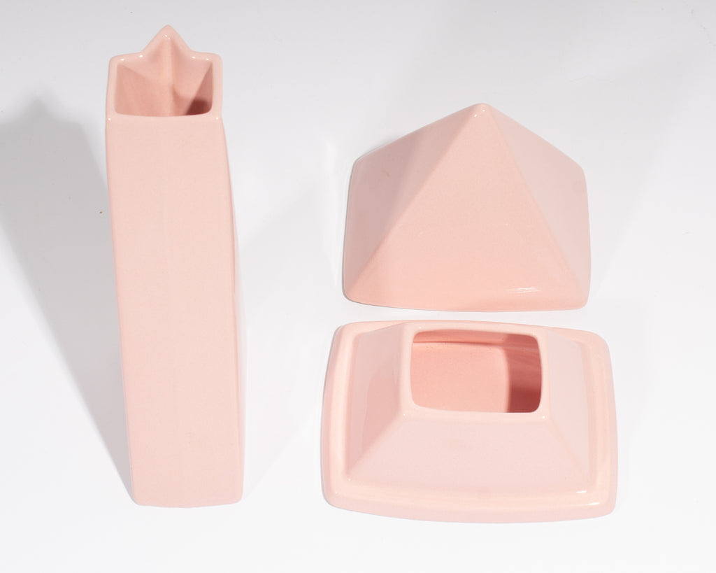Pierre Casenove Salins France Postmodern Pink Ceramic Creamer and Sugar Bowl