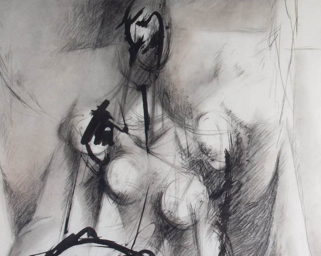 Abstract Ink and Charcoal Drawing of a Nude Figure
