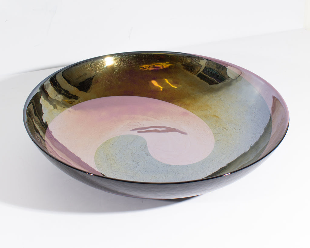 Yalos Murano Italian Iridescent Art Glass Spiral Centerpiece Bowl