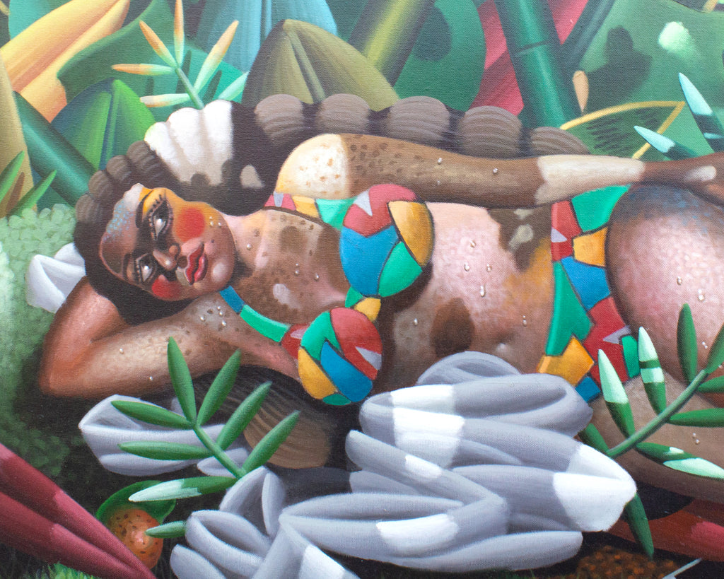Angel Peña Signed “Reclinada en la Playa” Abstract Acrylic on Canvas Painting
