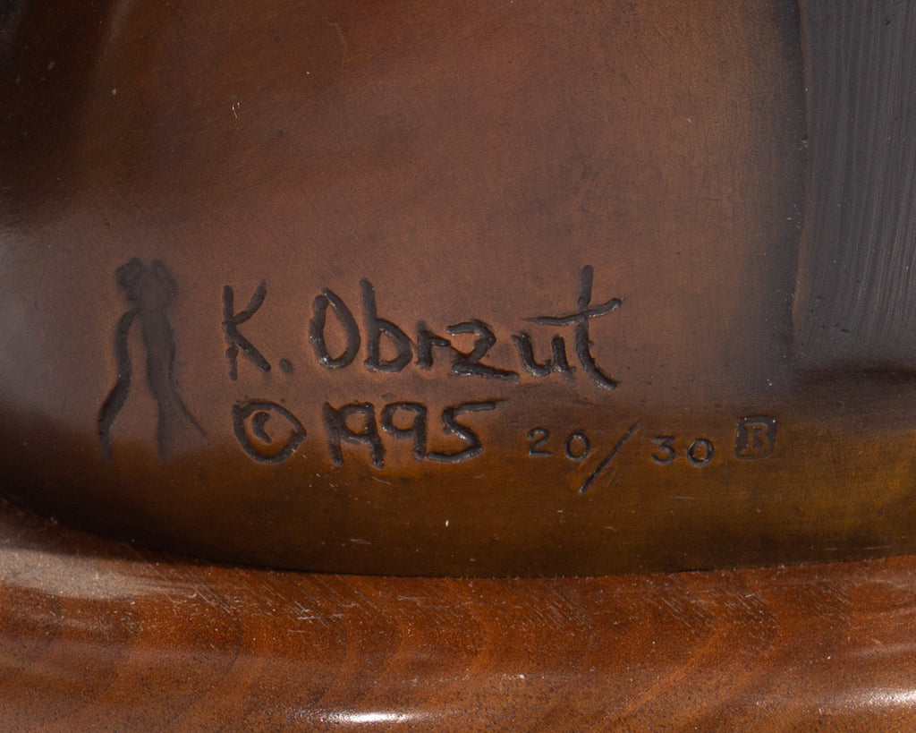 Kim Obrzut Signed 1995 “Basket Girl” Bronze Sculpture