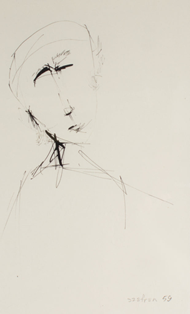 Gene Szafran Signed 1959 Abstract Ink Portrait Drawing