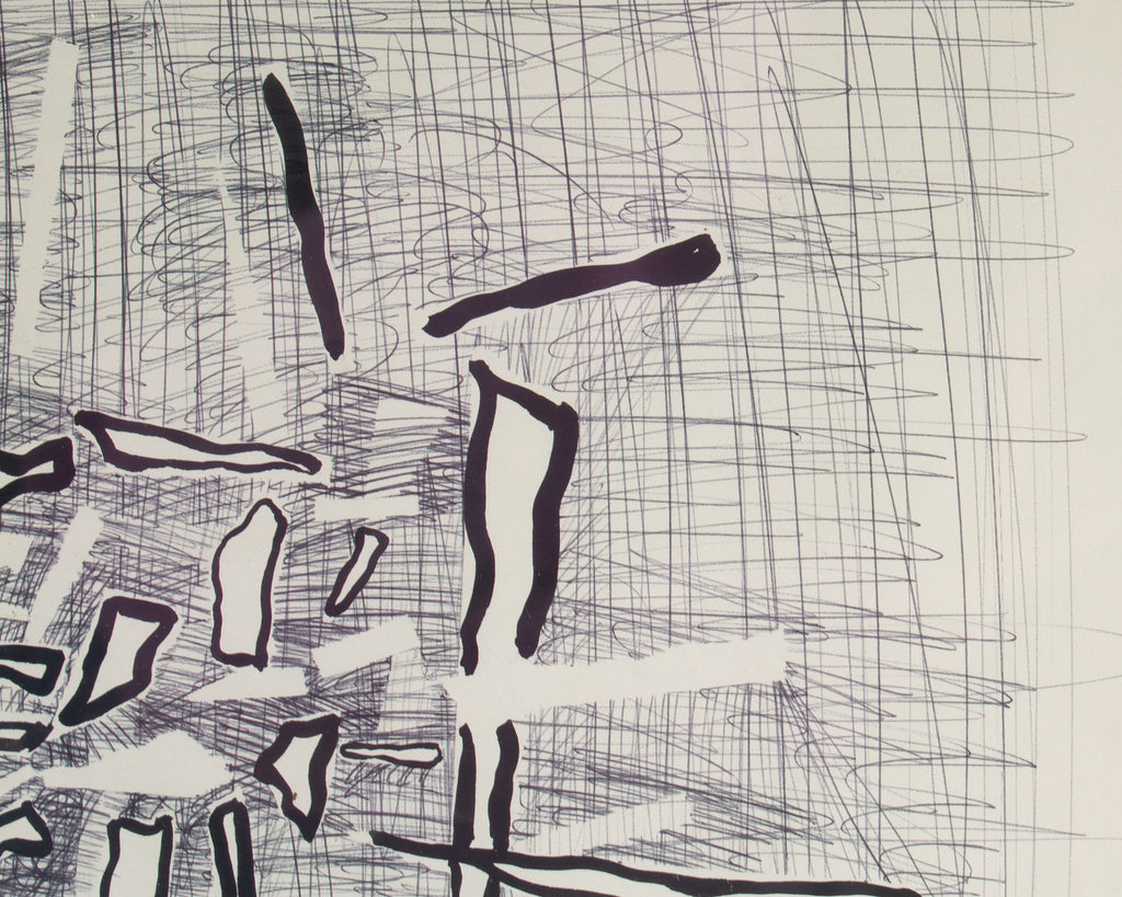 Harry Hilson Signed 1960s Abstract Ink Drawing