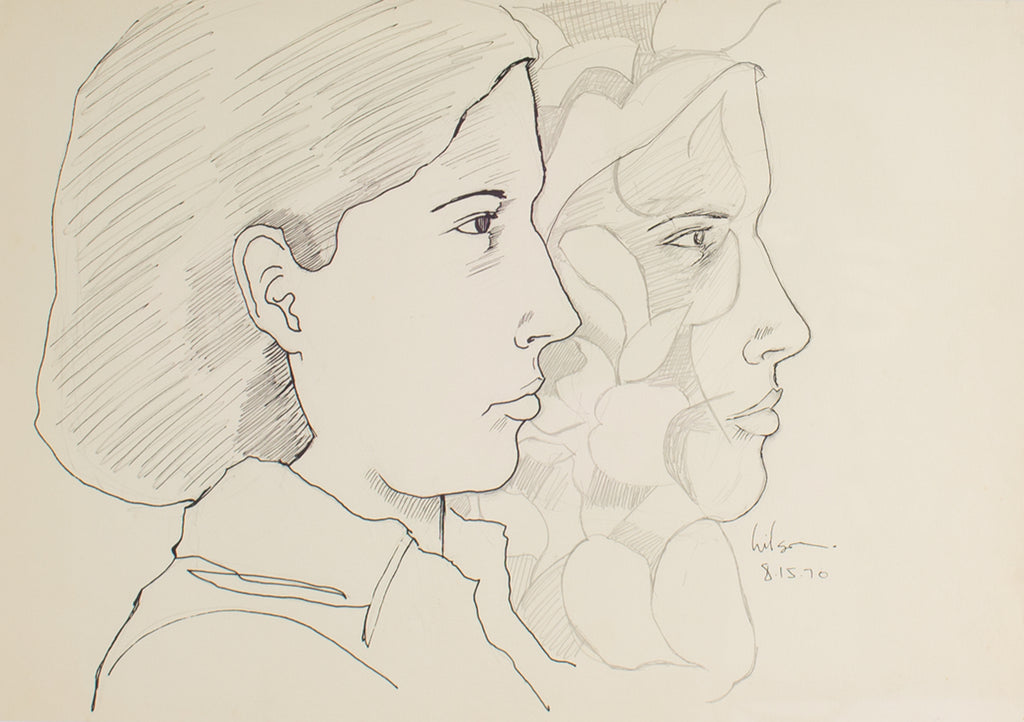 Harry Hilson Signed 1970 Ink and Pencil Drawing of a Woman