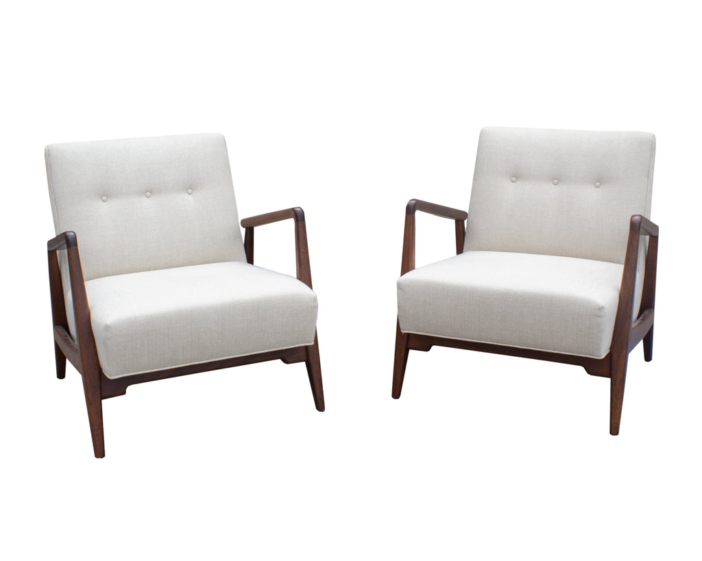 Jens Risom Pair of Walnut Lounge Chairs