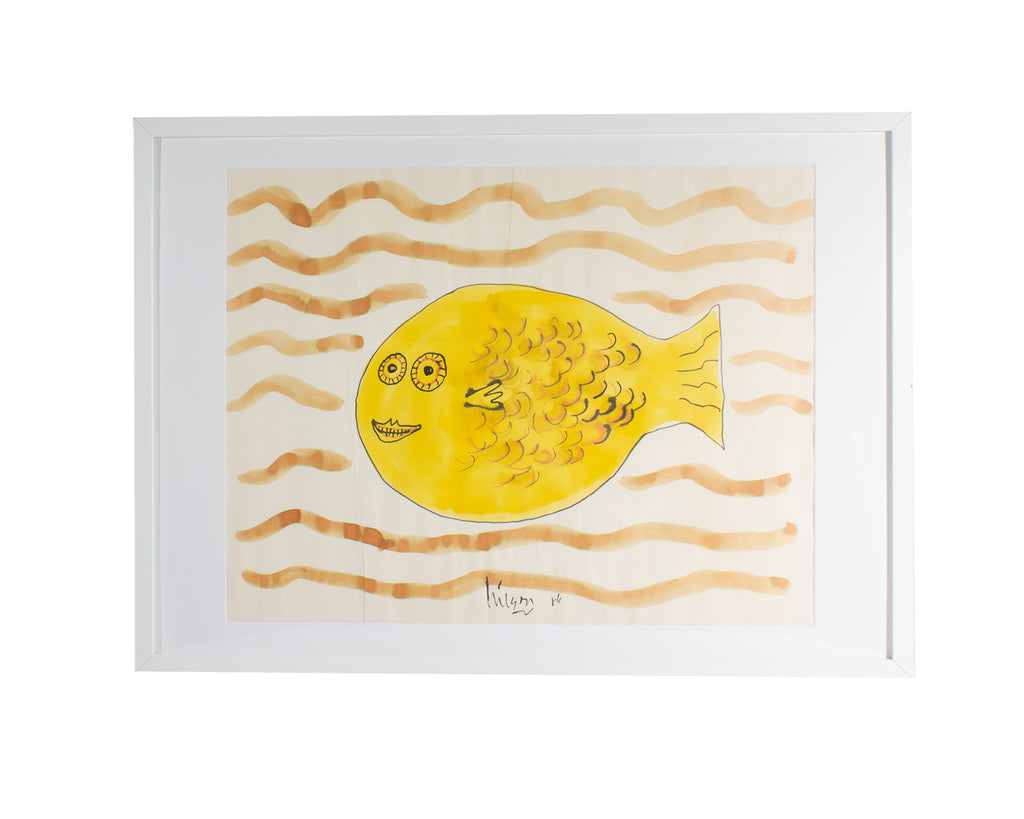 Harry Hilson Signed 1966 Abstract Watercolor Painting of a Fish