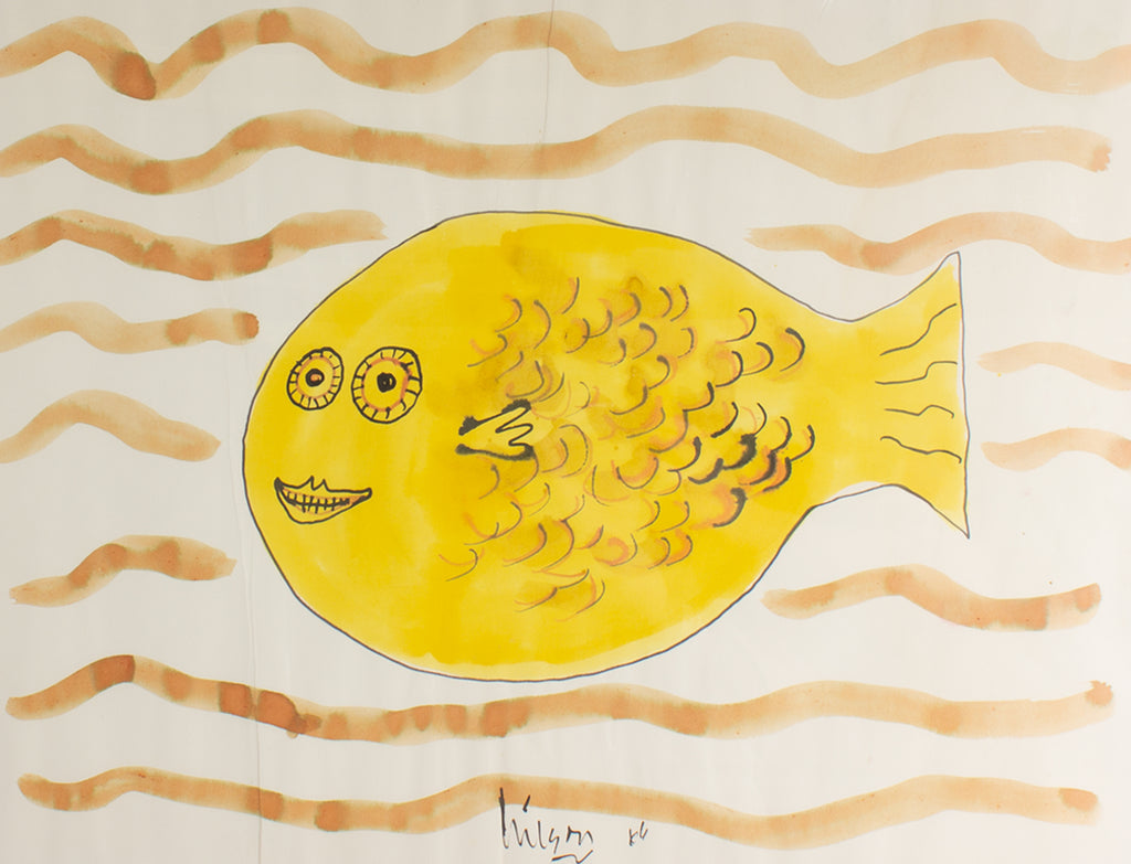 Harry Hilson Signed 1966 Abstract Watercolor Painting of a Fish