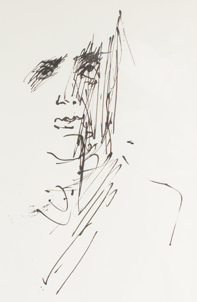 James L. Bruch 1960s Abstract Ink Portrait Drawing