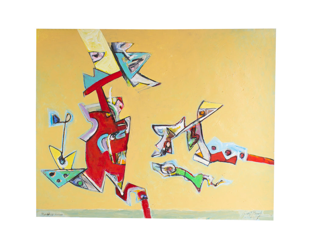 James L. Bruch Signed 2012 “Marathon Runner” Abstract Acrylic on Paper Painting