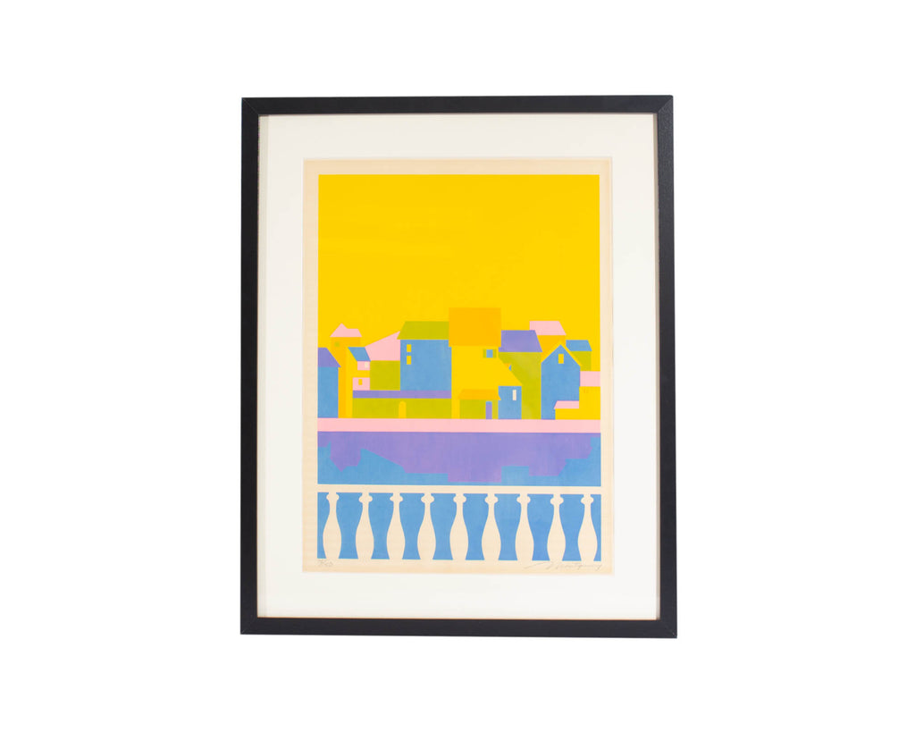 Bob Montgomery Signed 1960s Abstract Serigraph Print of Houses