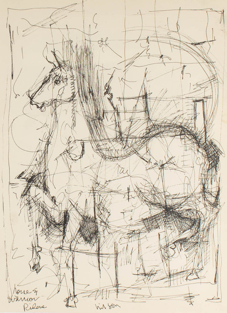 Harry Hilson Signed “Horse and Warrior Riders” Abstract Ink Drawing