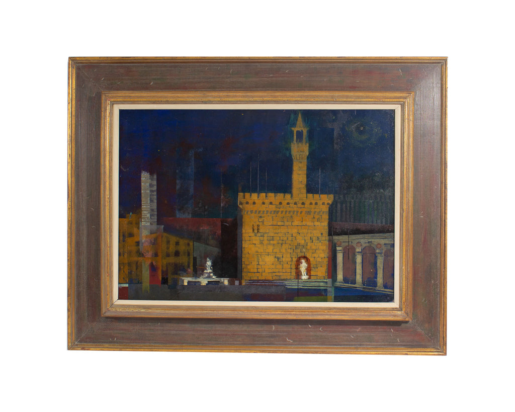 John Lynch Signed Oil on Board Cityscape Painting