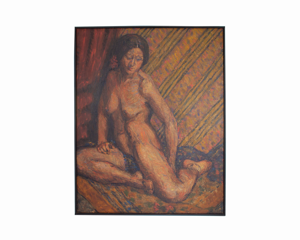 F. Christensen Signed Oil on Canvas Painting of a Nude Woman