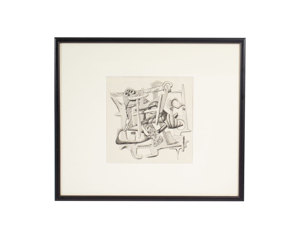 Gilbert Hancox Signed 1957 Abstract Ink Drawing