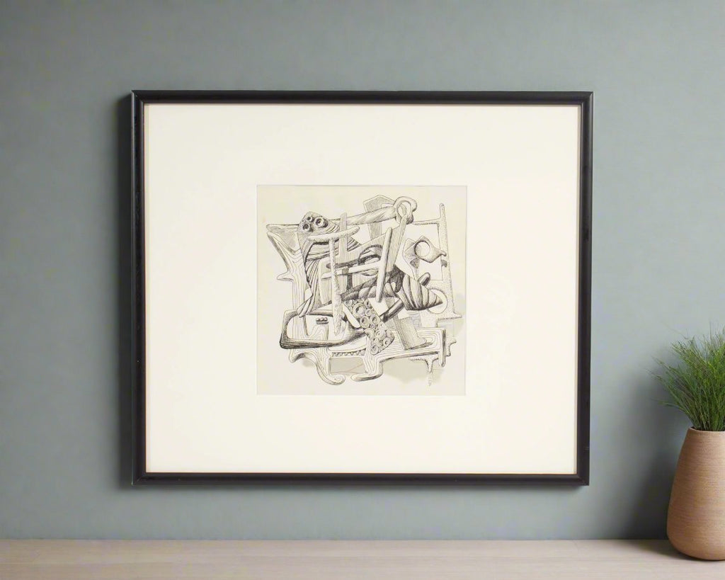 Gilbert Hancox Signed 1957 Abstract Ink Drawing