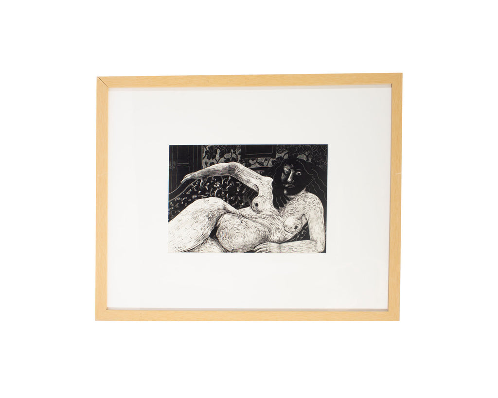 Julie Maas Signed Scratch Drawing of a Nude Figure