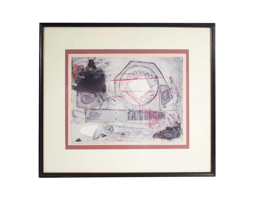 Robert C. Ray Signed 1974 “Composition on human condition #2” Mixed Media Print