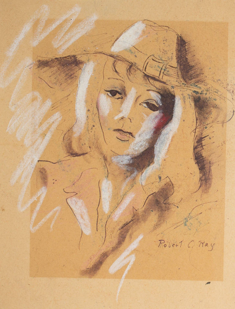 Robert C. Ray Signed Mixed Media Portrait Drawing