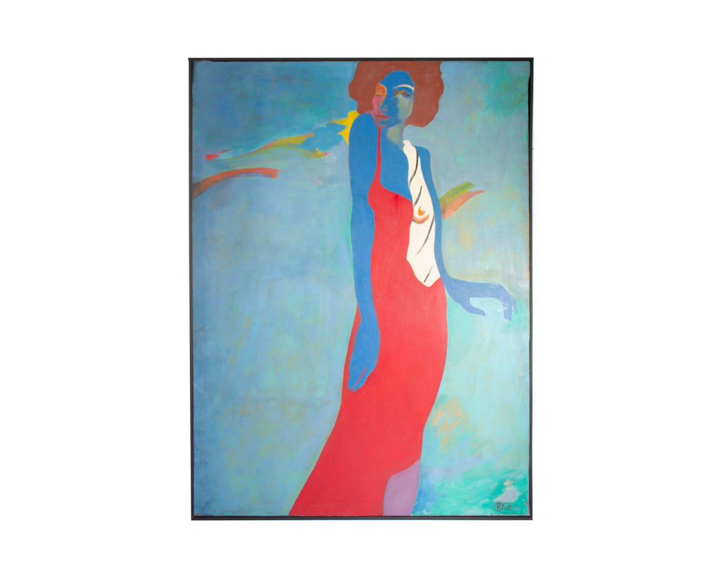 1981 Oil on Canvas Abstract Painting of a Female Figure