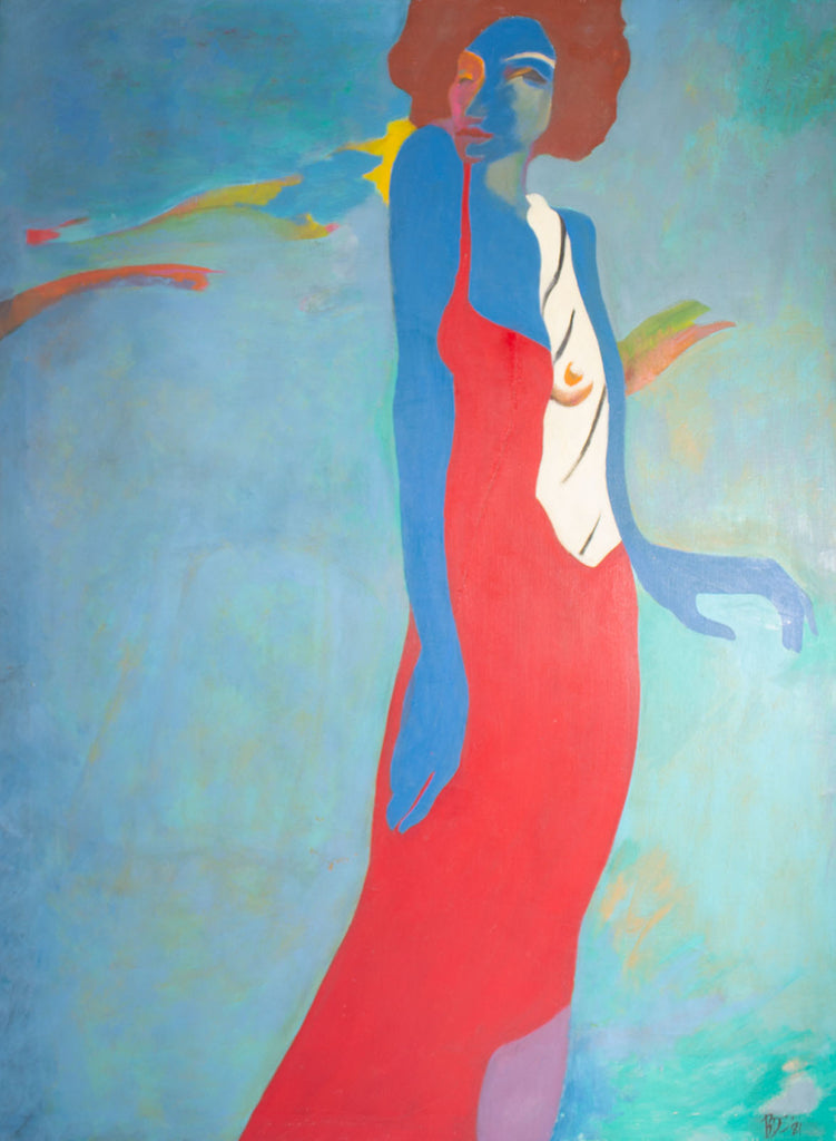 1981 Oil on Canvas Abstract Painting of a Female Figure