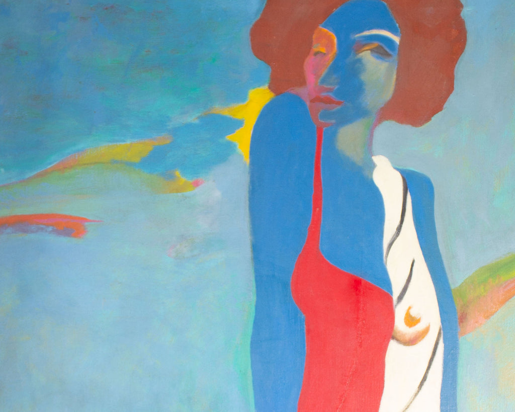 1981 Oil on Canvas Abstract Painting of a Female Figure