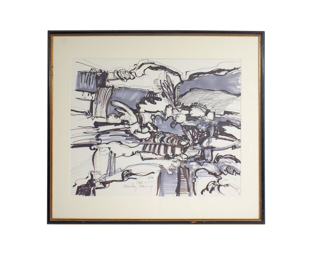 Harry Hilson Signed 1978 “Tuesday Evening” Abstract Marker and Ink Drawing