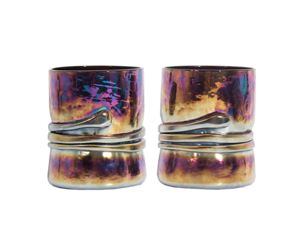 Esteban Prieto Signed 1980s Iridescent Art Glass Tumblers