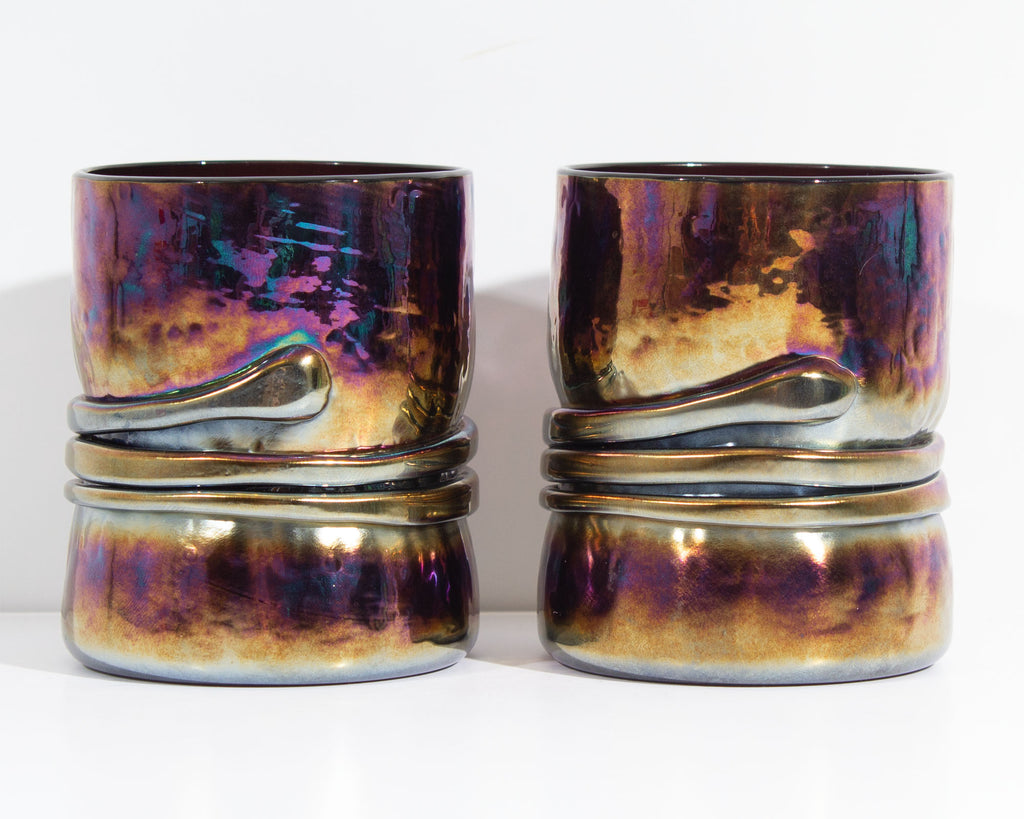 Esteban Prieto Signed 1980s Iridescent Art Glass Tumblers