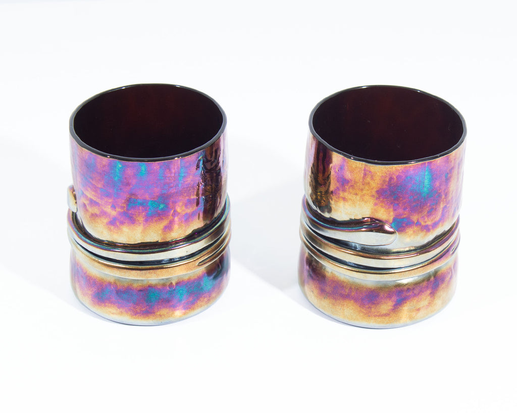 Esteban Prieto Signed 1980s Iridescent Art Glass Tumblers