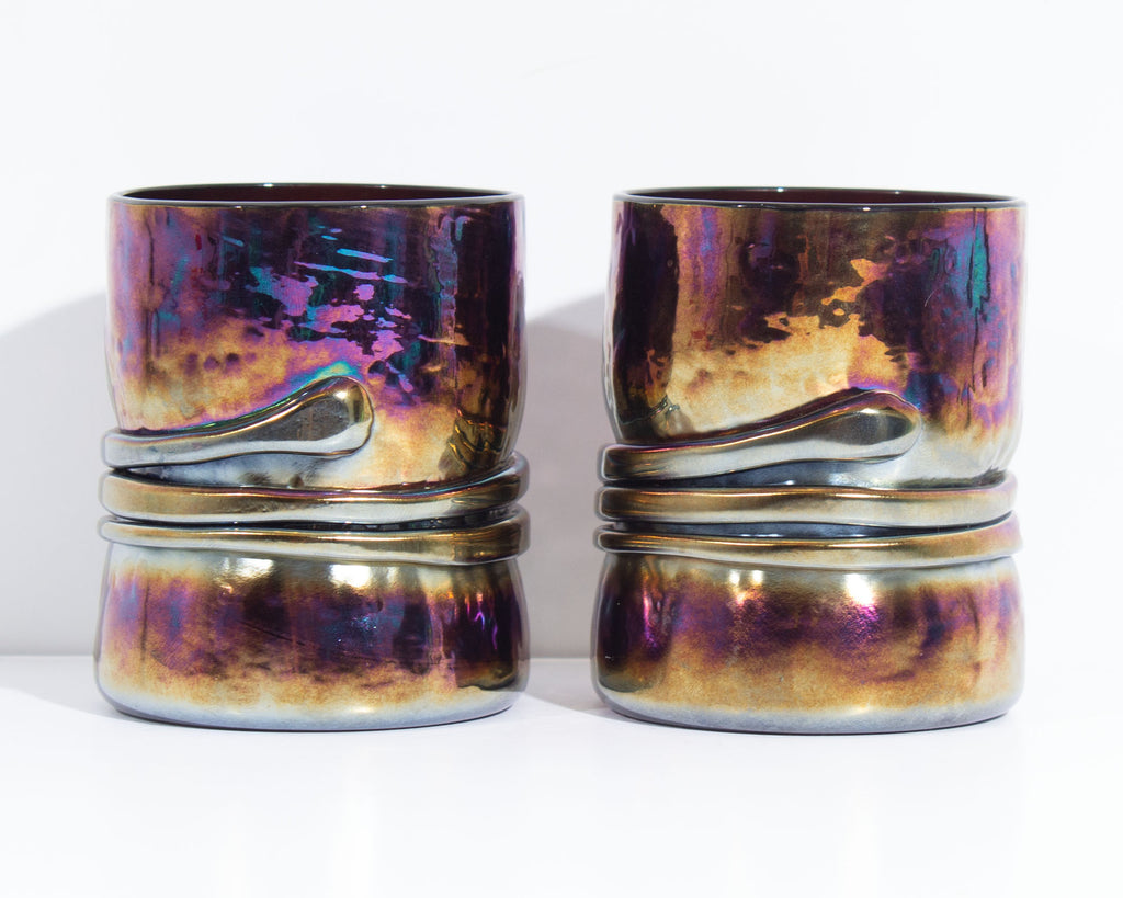 Esteban Prieto Signed 1980s Iridescent Art Glass Tumblers