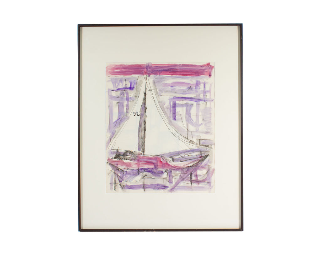 Harry Hilson Signed 1961 Abstract Mixed Media Painting of a Sail Boat