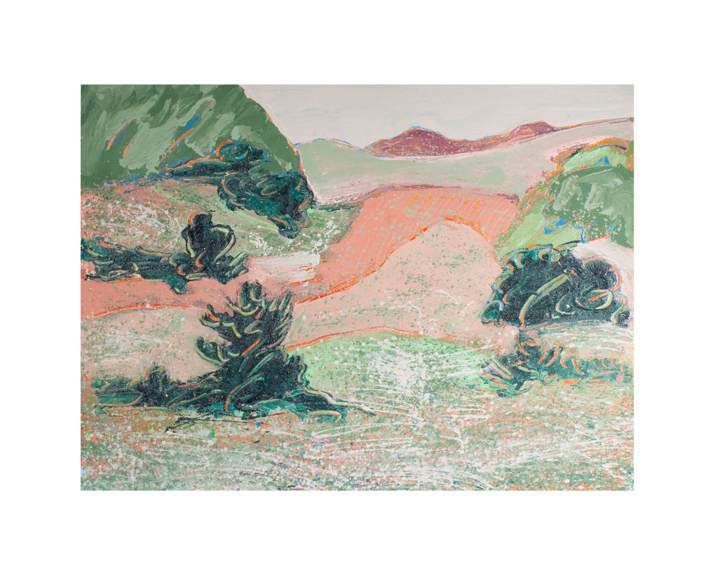 Harry Hilson Signed 1980s “Textured Landscape” Mixed Media on Paper Landscape Painting