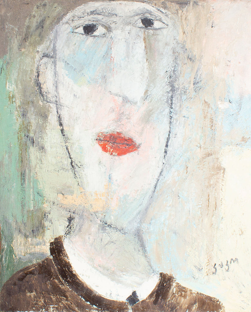 Kako Topouria Signed Abstract Portrait Oil on Canvas Painting