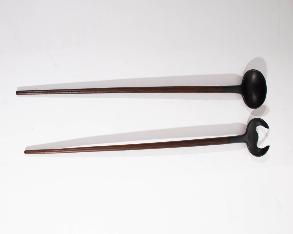 Mid-Century Teak and Melamine Salad Servers