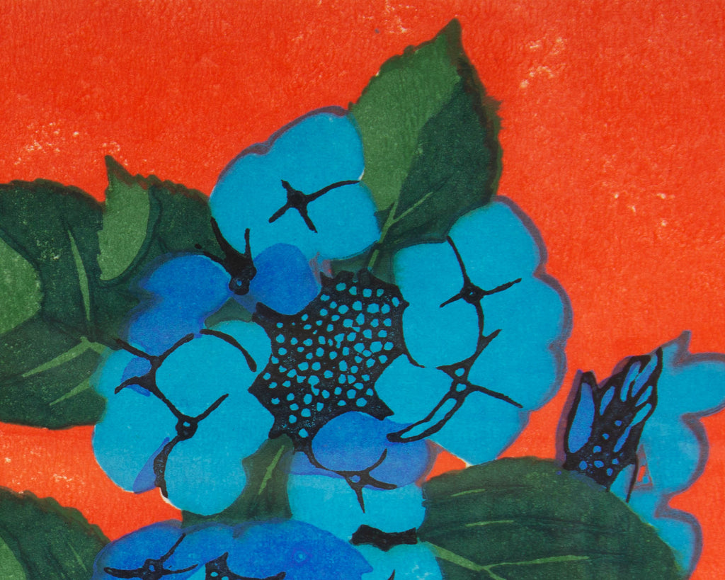 Fujo Ueda Signed “Hydrangea in a Vase” Japanese Woodblock Print