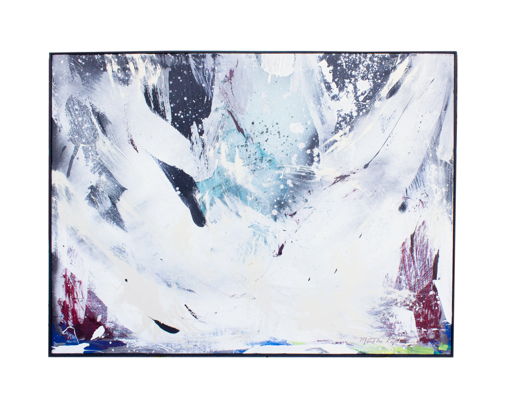 Martha Kaplan Signed “White Tree Kimono” Abstract Acrylic and Enamel on Canvas Painting